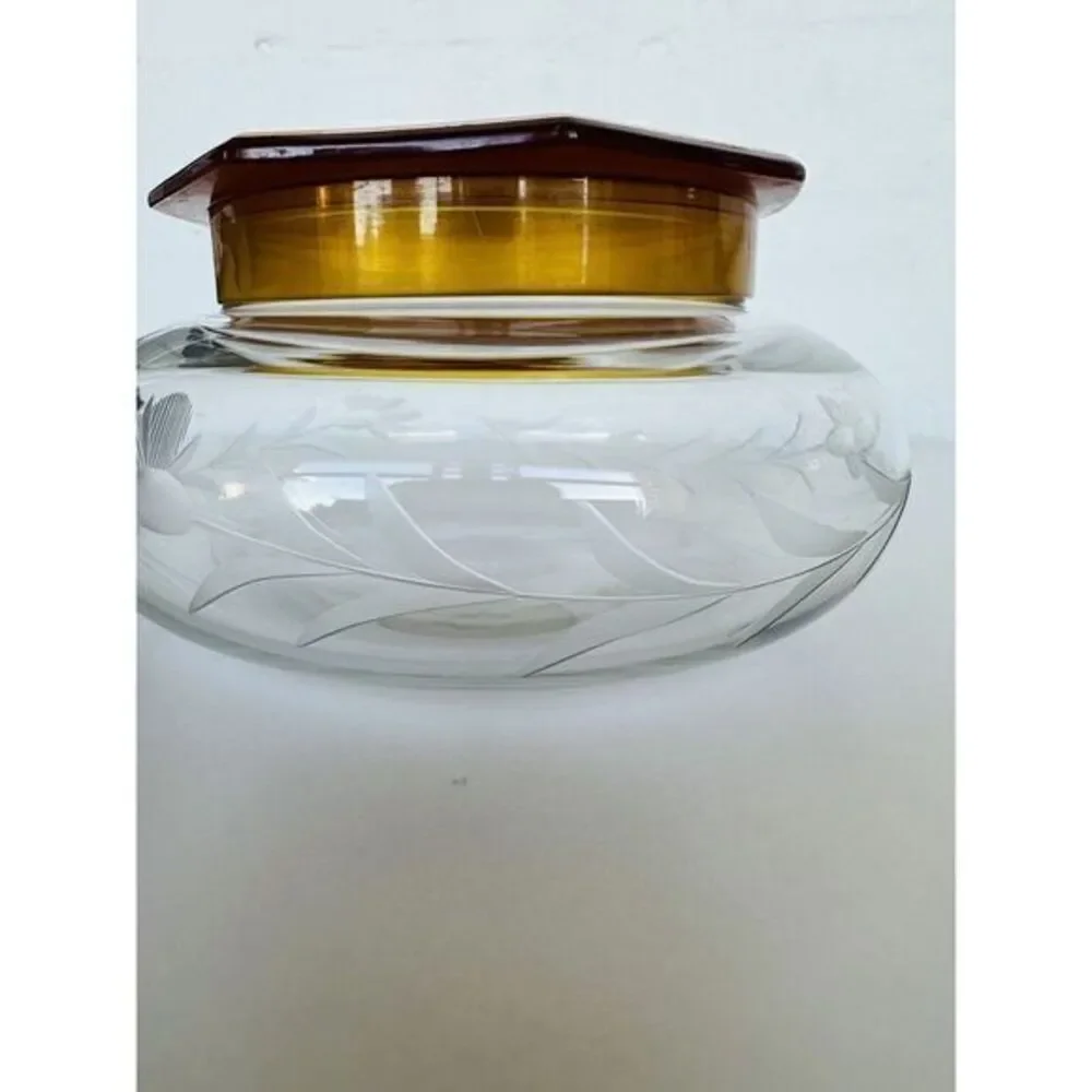 Vintage Art Deco Glass Powder Octagon Celluloid Lidded‎ Jar La Parisienne France